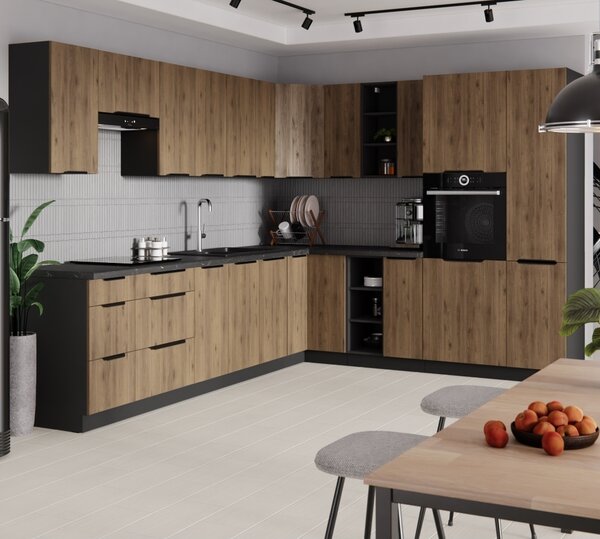 Kondela Dolní rohová kuchyňská skříňka Menzo 90x90 DN 2F BB - černá / ořech