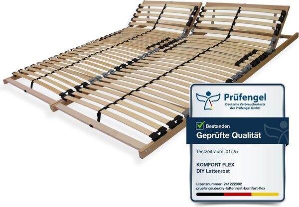 7zónová lamelová postel 160x200 (2x 80x200) s nastavitelnou opěrkou hlavy - Ergonomická 7zónová postel s robustním rámem z bukového dřeva, 28 flexibilních lamel, 2x postel 80x200, VÝROBA V NĚMECKU, maximální nosnost cca 150 kg