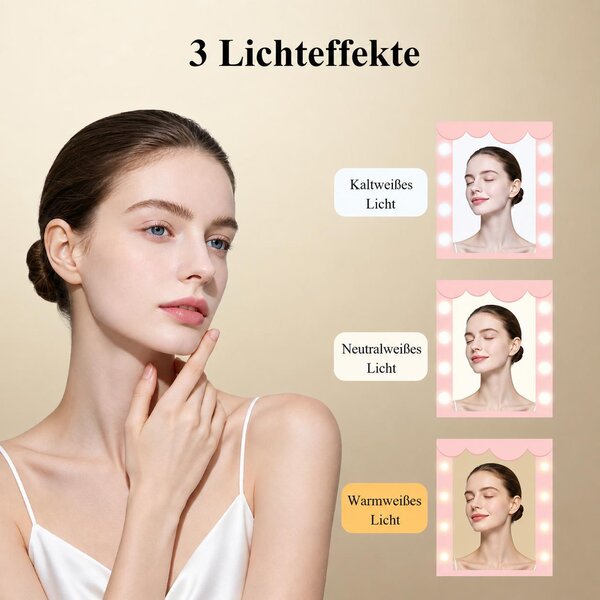 Kosmetický stolek s osvětleným zrcadlem, s 3 režimy osvětlení, vhodný do ložnice, s bočním úložným prostorem na šperky, barva růžová, rozměry 80 cm