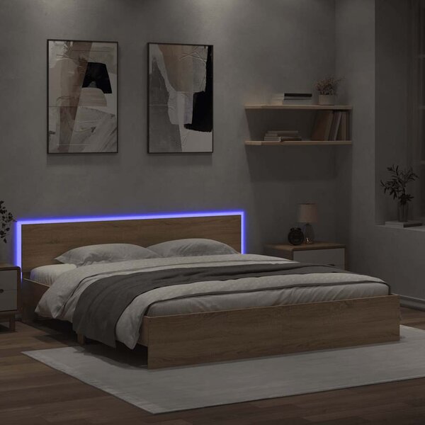 Rám postele s čelem a LED osvětlením dub sonoma 200 x 200 cm 3207583