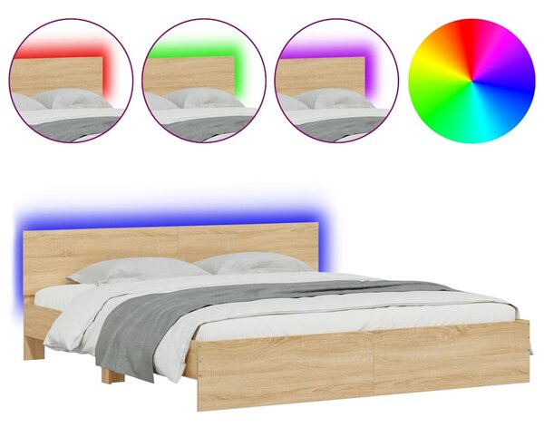 Rám postele s čelem a LED osvětlením dub sonoma 200 x 200 cm 3207583