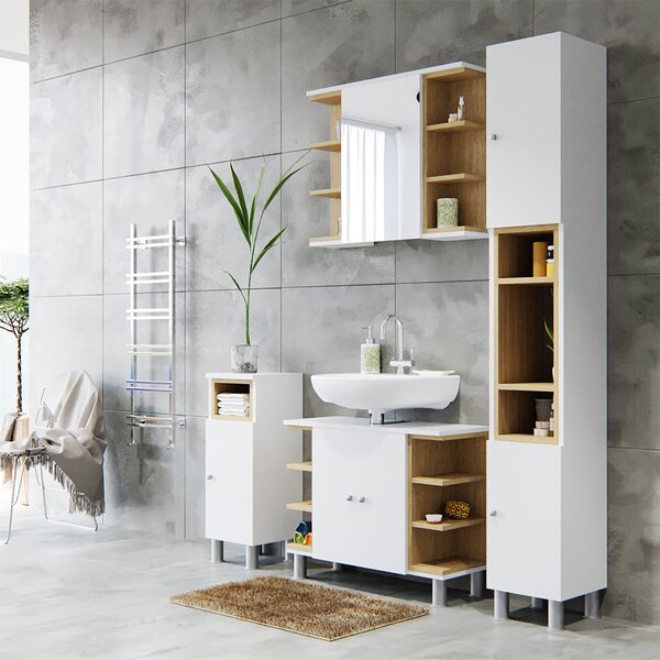 Koupelnová zrcadlová skříňka Vicco Aquis Bílá 79.6 x 64 cm, Model 36070