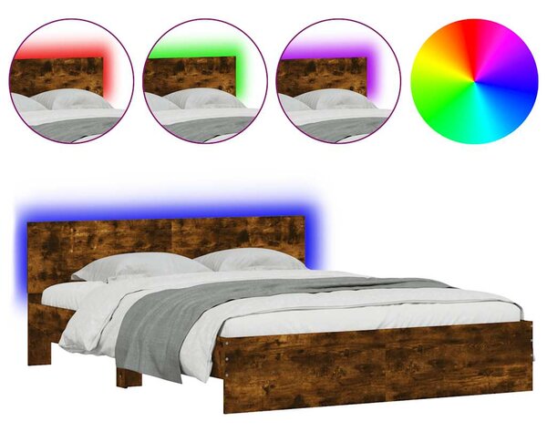 Rám postele s čelem a LED osvětlením kouřový dub 150 x 200 cm 3207606