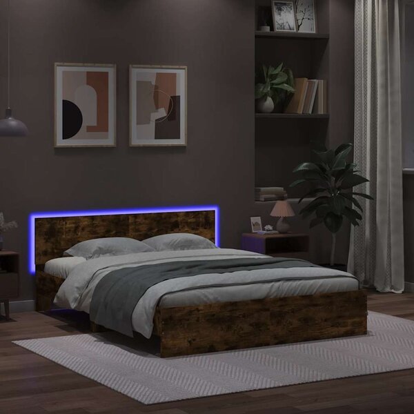 Rám postele s čelem a LED osvětlením kouřový dub 150 x 200 cm 3207606