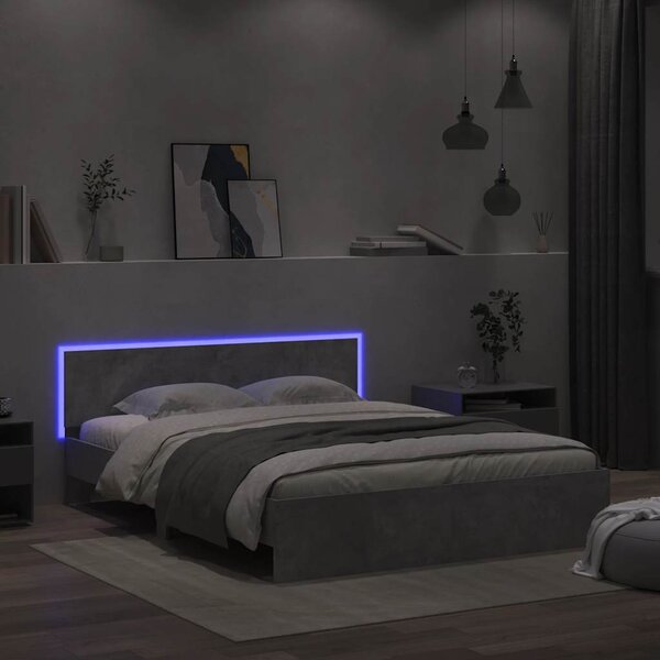 Rám postele s čelem a LED osvětlením betonově šedý 150 x 200 cm 3207605