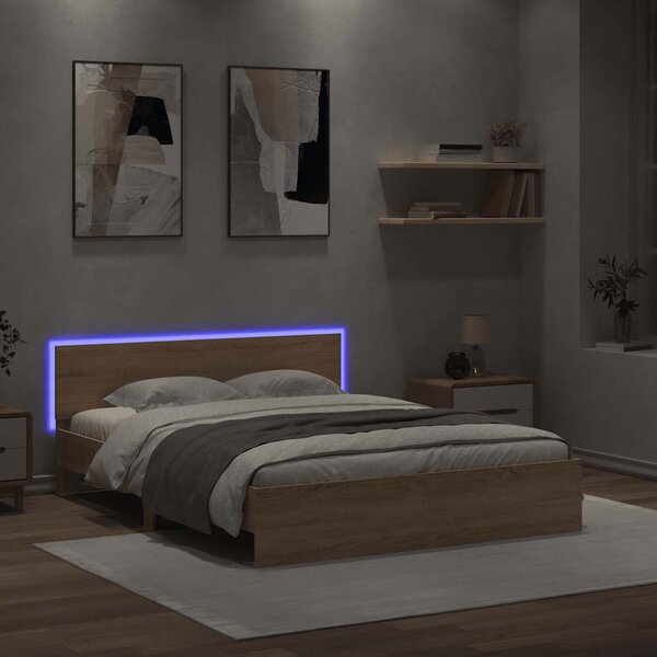 Rám postele s čelem a LED osvětlením dub sonoma 150 x 200 cm 3207604