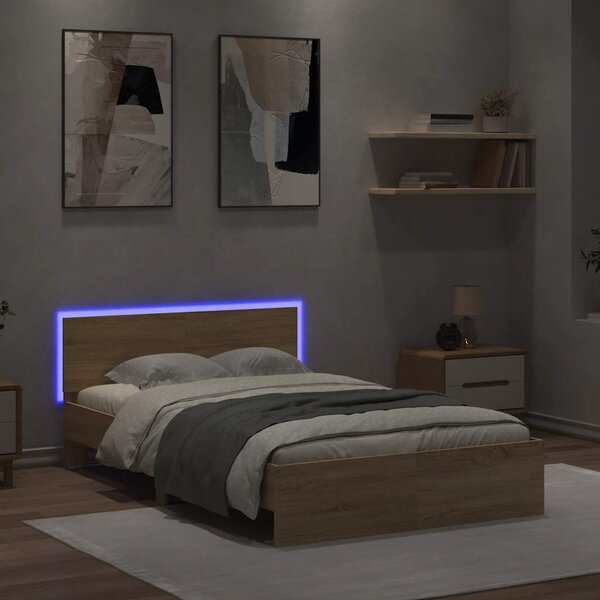 Rám postele s čelem a LED osvětlením dub sonoma 140 x 200 cm 3207611