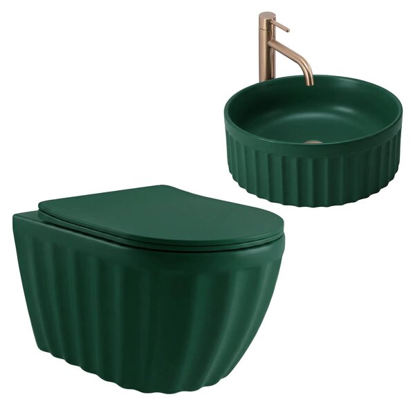Sada Rea: Závěsné WC + umyvadlo na desku Duo Matcha Matt
