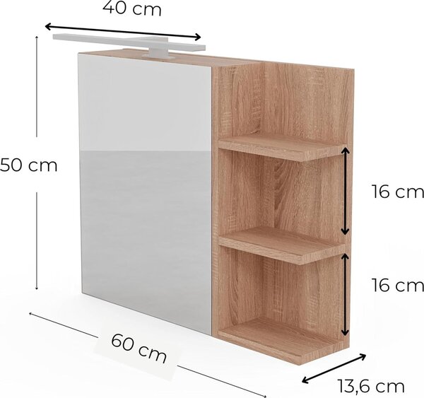 HAJDUK FURNITURE Koupelnová zrcadlová skříňka 60x50 cm bílá LED černé tělo 1 dveře bez úchytek police vlevo