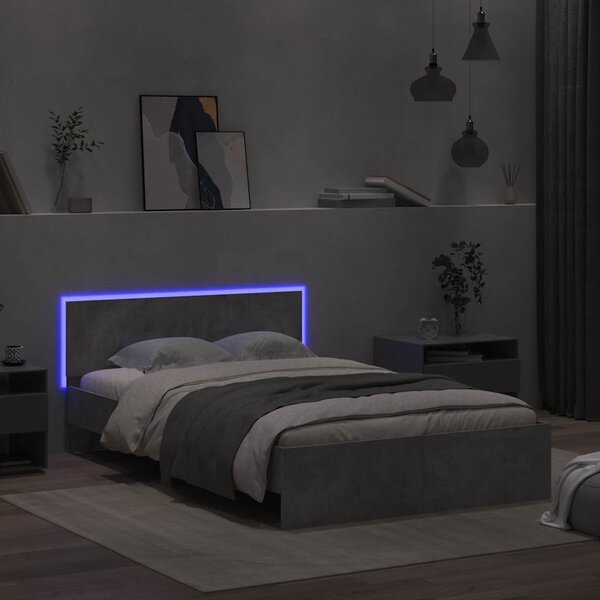 Rám postele s čelem a LED osvětlením betonově šedý 140 x 190 cm 3207626