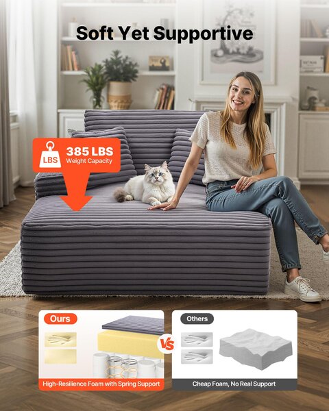 SucceBuy rozkládací lehátko 124 cm, čalouněná rozkládací pohovka s polštáři a područkami, rozkládací pohovka s pohodlným sedákem do obývacího pokoje a ložnice, křeslo z elastické pěny