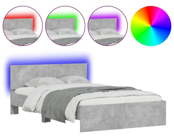 Rám postele s čelem a LED osvětlením betonově šedý 140 x 190 cm 3207626