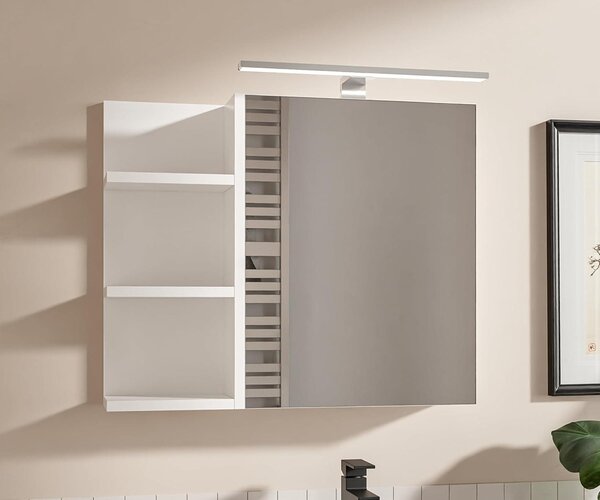 HAJDUK FURNITURE Koupelnová zrcadlová skříňka 60x50 cm bílá LED černé tělo 1 dveře bez úchytek police vlevo