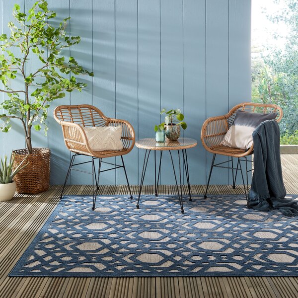 Flair Rugs, Kusový koberec Piatto Oro Blue – na ven i na doma, 120x170, modrá, chodba / předsíň