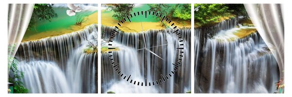 Obraz - Výhled na kouzelné vodopády (s hodinami) (90x30 cm)