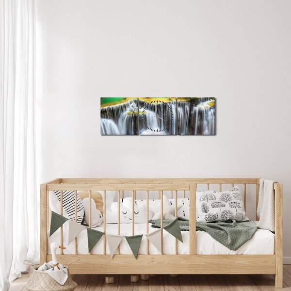 Obraz - Výhled na kouzelné vodopády (s hodinami) (90x30 cm)