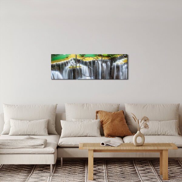 Obraz - Výhled na kouzelné vodopády (s hodinami) (90x30 cm)
