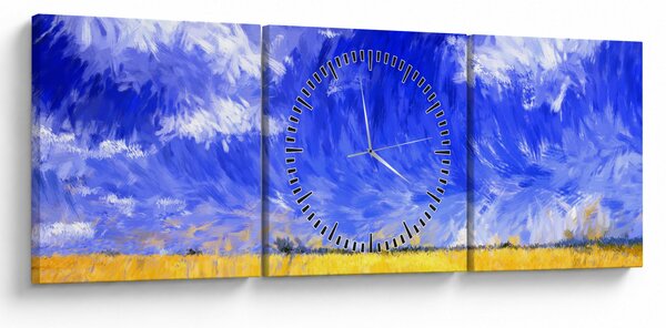 Obraz - Olejomalba, Zlaté pole (s hodinami) (90x30 cm)