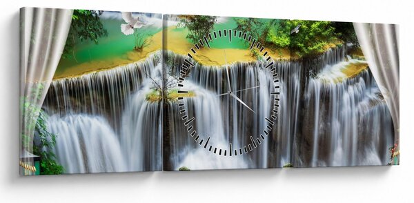 Obraz - Výhled na kouzelné vodopády (s hodinami) (90x30 cm)