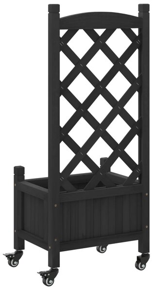 Truhlík s treláží a kolečky černý masivní jedlové dřevo 3207646