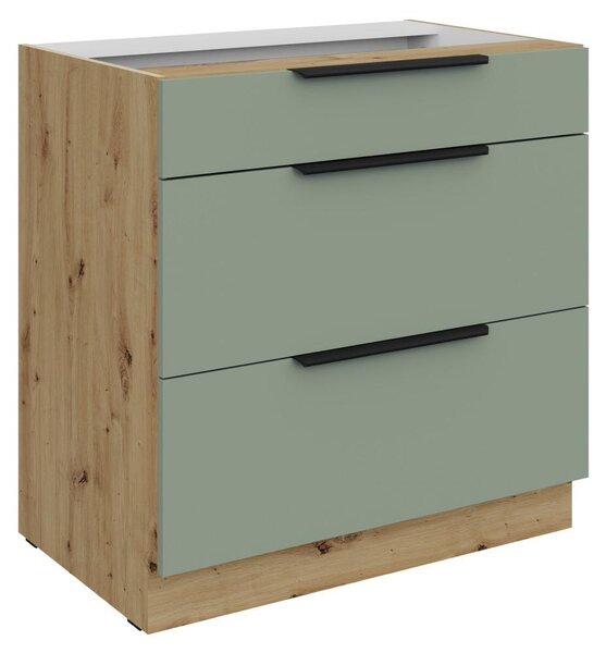 Kondela Dolní kuchyňská skříňka Arsany 80 D 3S BB - aquamarine / dub artisan