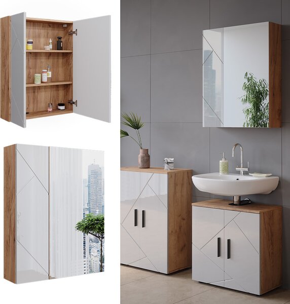 Koupelnová zrcadlová skříňka Vicco Irma Bílá/dub 60 x 75 cm, Model 52077