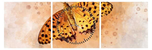 Obraz - Oranžový motýl, aquarel (s hodinami) (90x30 cm)
