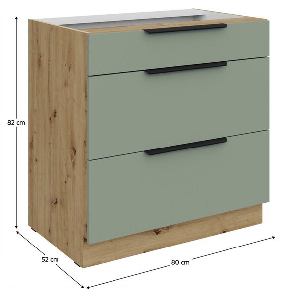 Kondela Dolní kuchyňská skříňka Arsany 80 D 3S BB - aquamarine / dub artisan