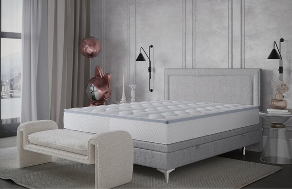 Maison de Rêve Světle šedá čalouněná dvoulůžková postel INCOVO 180 x 200 cm s úložným prostorem