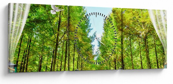 Obraz - Výhled na les (s hodinami) (90x30 cm)