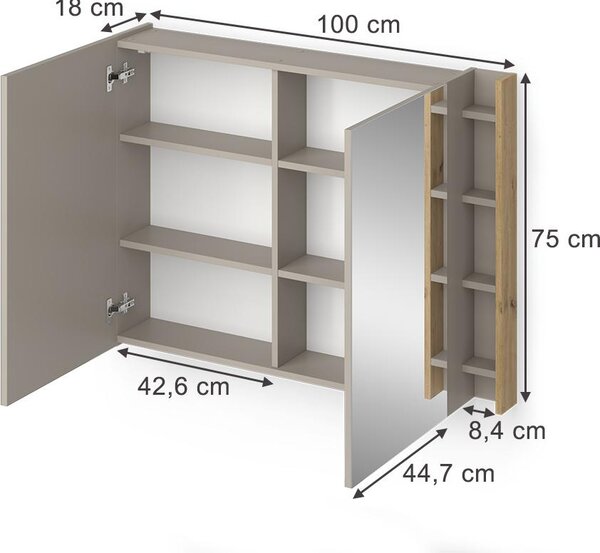 Koupelnová zrcadlová skříňka Vicco Edelin Kašmír 100 x 75 cm s policemi, Model 57993