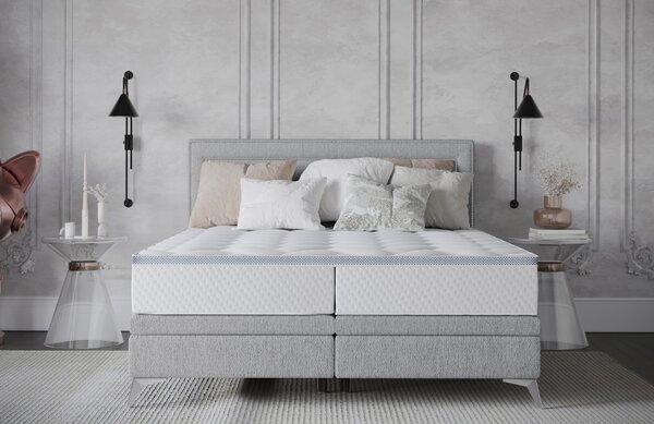 Maison de Rêve Světle šedá čalouněná dvoulůžková postel INCOVO 180 x 200 cm s úložným prostorem