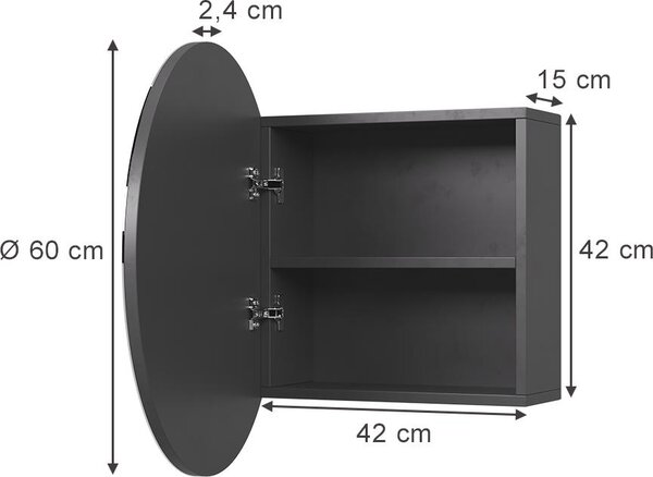 Koupelnová zrcadlová skříňka Vicco Loki Antracit 60 x 60 cm se 2 přihrádkami, Model 56227