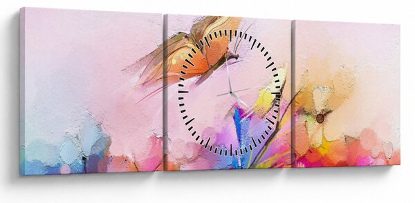 Obraz - Motýl nad květinou, abstrakce (s hodinami) (90x30 cm)