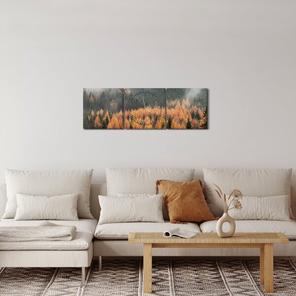 Obraz - Podzimní les (s hodinami) (90x30 cm)