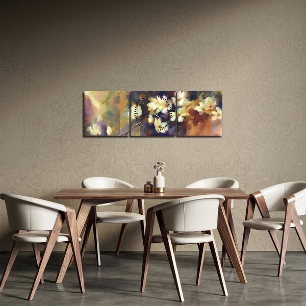 Obraz - Bílé magnólie, malba (s hodinami) (90x30 cm)