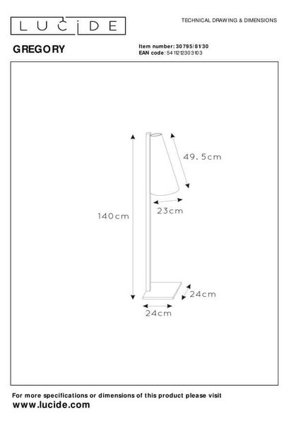Lucide L307958130 stojací lampa GREGORY E27