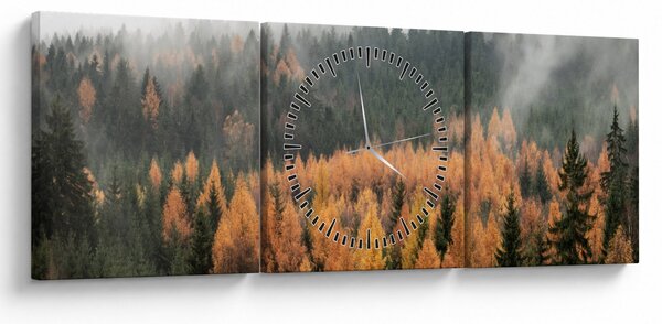 Obraz - Podzimní les (s hodinami) (90x30 cm)