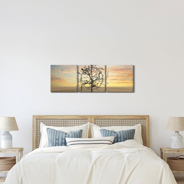 Obraz - Strom na poušti (s hodinami) (90x30 cm)