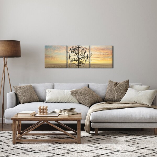 Obraz - Strom na poušti (s hodinami) (90x30 cm)