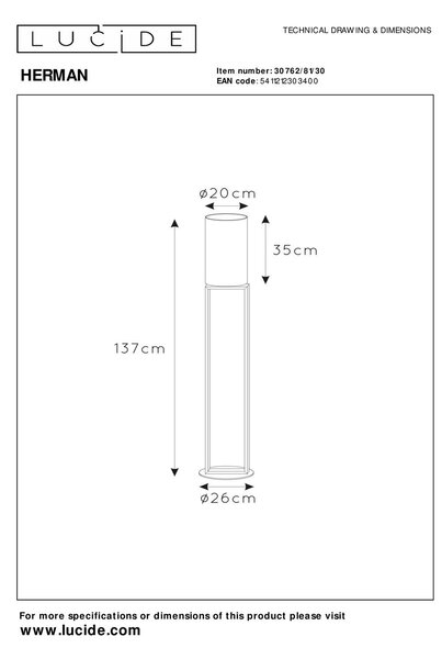 Lucide L307628130 stojací lampa HERMAN E27