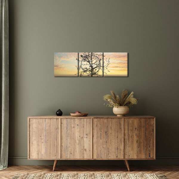 Obraz - Strom na poušti (s hodinami) (90x30 cm)
