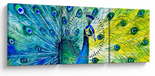 Obraz páva (s hodinami) (90x30 cm)