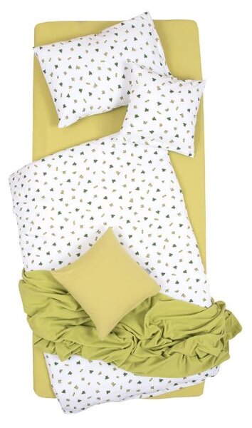Povlečení JERSEY žabky bílozelená 90 x 135/45 x 65 cm