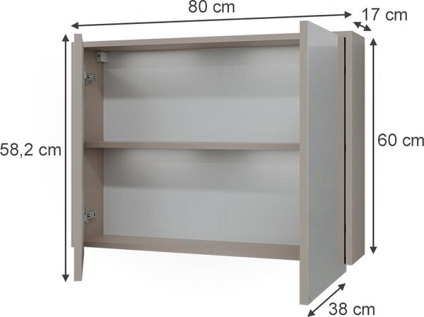 Koupelnová zrcadlová skříňka Vicco J-Shape Kašmír/Řemeselné 80 x 60 cm se 2 uzavřenými přihrádkami, Model 59615