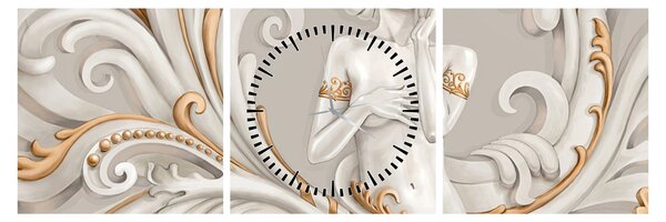 Obraz bohyně v ornamentálním pozadí (s hodinami) (90x30 cm)