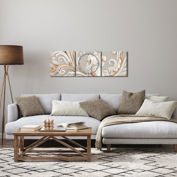 Obraz bohyně v ornamentálním pozadí (s hodinami) (90x30 cm)