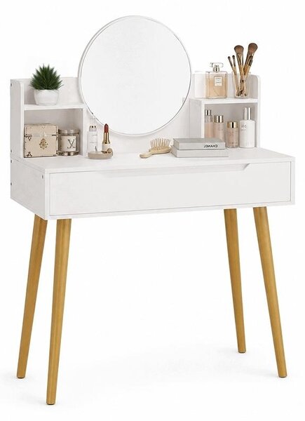 Moderní bílý kosmetický toaletní stolek s make-up zrcadlem do ložnice v loftovém stylu