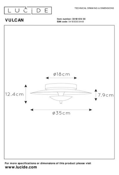 Lucide L301610930 LED přisazené stropní svítidlo VULCAN | 9W integrovaný LED zdroj | 900lm | 3000K