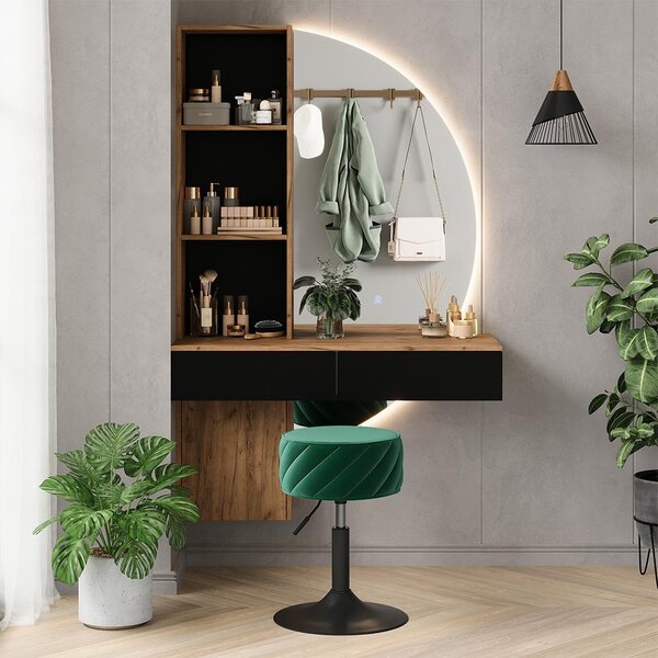Toaletní stolek Vicco Melora Dub/černá 100 cm se zrcadlem LED, Model 58451